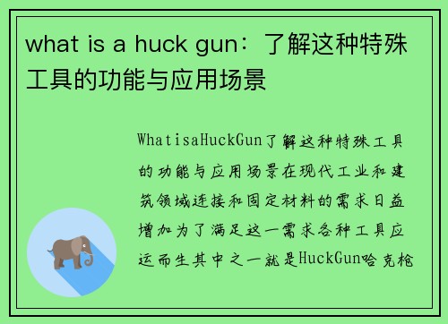 what is a huck gun：了解这种特殊工具的功能与应用场景